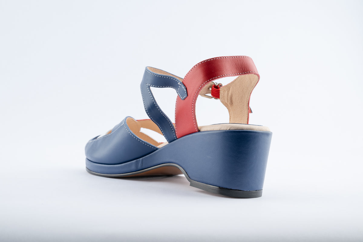 Edith - Red, Blue & White Leather