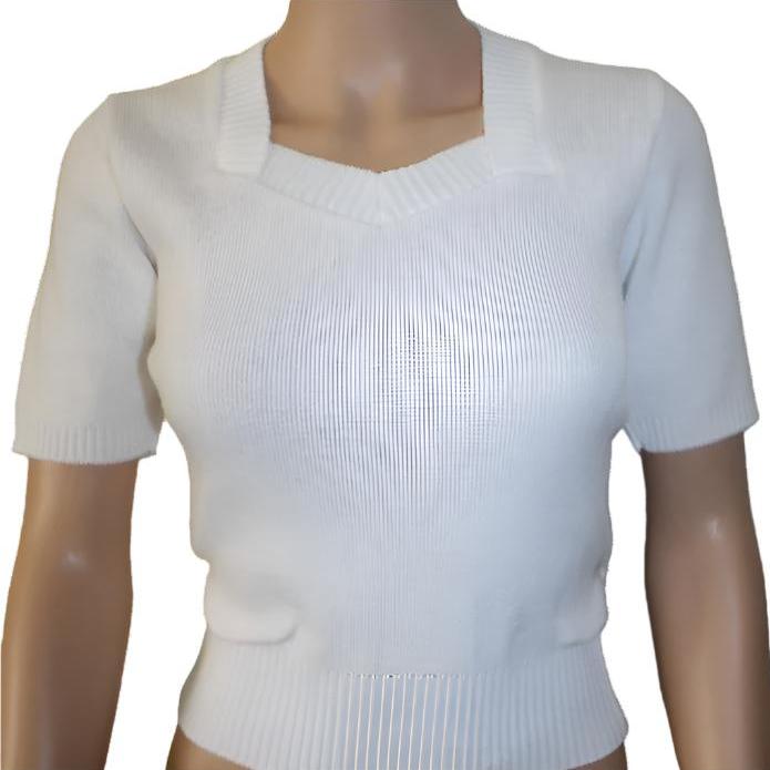 Sweetheart Neck Sweater - White
