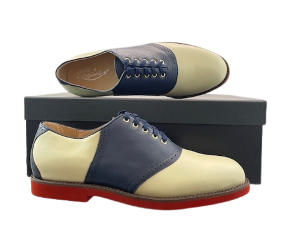 Men's 5-eyelet Saddle Shoe - Navy Blue & Cream – Rocket Originals