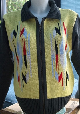 Ladies Knitted Jacket - Chimayo Design - Lemon and Charcoal
